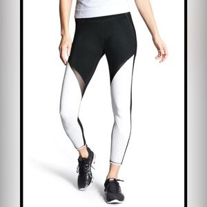 Athleta Precision Leggings High Rise Black White Mesh Compression Sz Small Tall